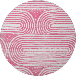 HomeRoots 8' Blush and Ivory Geometric Round Rug - Stylish, Washable, UV-Protected for Modern Homes and Patios 648235