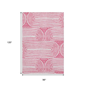 HomeRoots 8' X 10' Blush and Ivory Geometric Area Rug - Durable, Washable, UV-Protected for Modern Spaces 648236