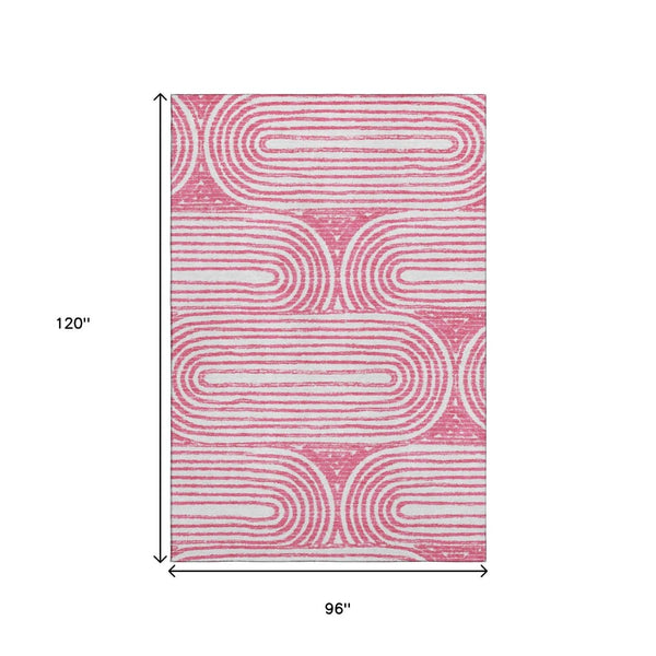 HomeRoots 8' X 10' Blush and Ivory Geometric Area Rug - Durable, Washable, UV-Protected for Modern Spaces 648236
