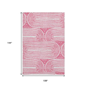 HomeRoots 9' X 12' Stylish Blush & Ivory Geometric Area Rug - Durable, Stain Resistant with UV Protection! 648237