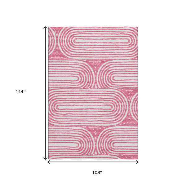 HomeRoots 9' X 12' Stylish Blush & Ivory Geometric Area Rug - Durable, Stain Resistant with UV Protection! 648237