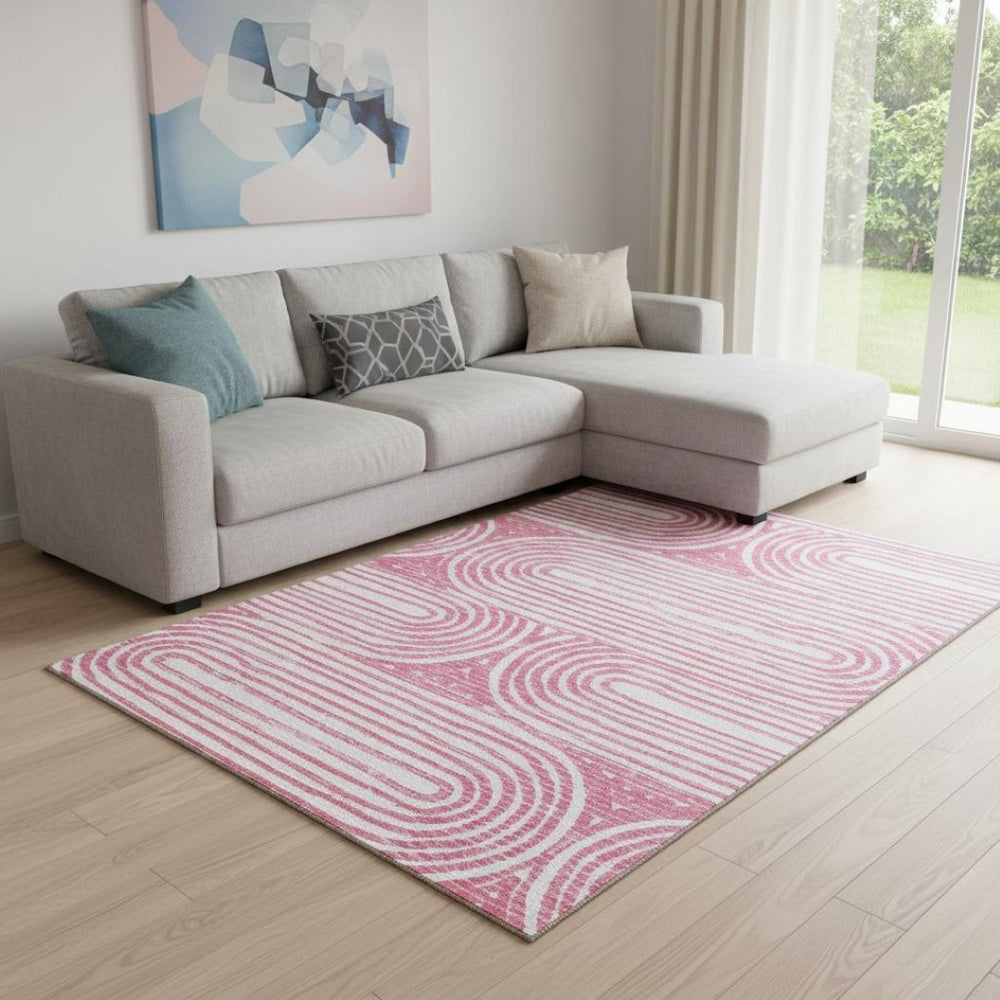 HomeRoots 9' X 12' Stylish Blush & Ivory Geometric Area Rug - Durable, Stain Resistant with UV Protection! 648237