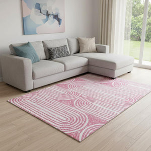 HomeRoots 9' X 12' Stylish Blush & Ivory Geometric Area Rug - Durable, Stain Resistant with UV Protection! 648237