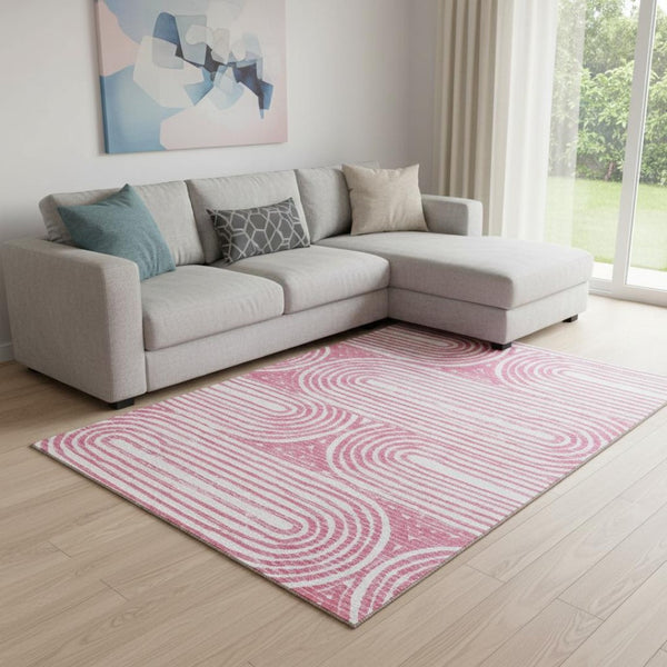 HomeRoots 9' X 12' Stylish Blush & Ivory Geometric Area Rug - Durable, Stain Resistant with UV Protection! 648237