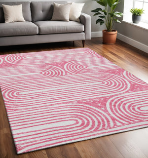 HomeRoots 10' X 14' Stylish Blush & Ivory Geometric Washable Area Rug with UV Protection for Busy Homes 648238