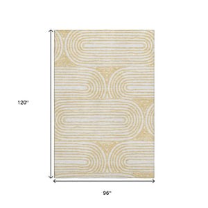 HomeRoots 8' X 10' Gold and Ivory Geometric Area Rug – Washable, UV-Resistant, Perfect for Busy Family Spaces! 648242