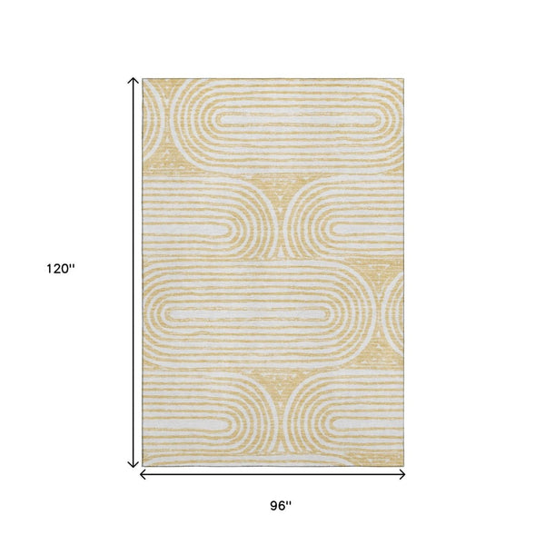 HomeRoots 8' X 10' Gold and Ivory Geometric Area Rug – Washable, UV-Resistant, Perfect for Busy Family Spaces! 648242