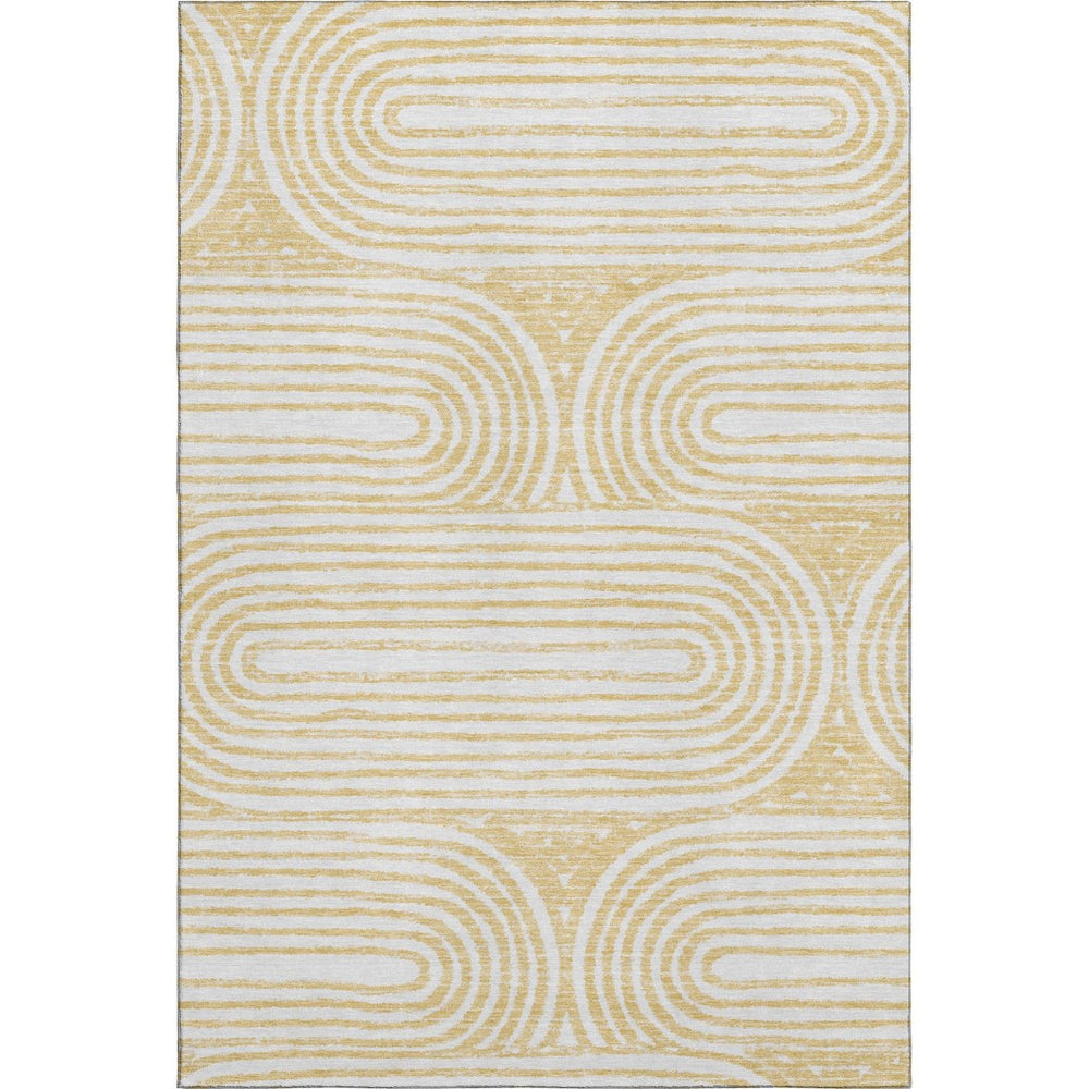 HomeRoots 8' X 10' Gold and Ivory Geometric Area Rug – Washable, UV-Resistant, Perfect for Busy Family Spaces! 648242