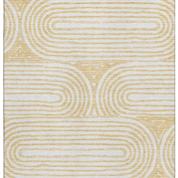 HomeRoots 8' X 10' Gold and Ivory Geometric Area Rug – Washable, UV-Resistant, Perfect for Busy Family Spaces! 648242