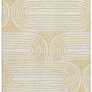 9x12 Gold Ivory Geometric Washable Polyester Area Rug with Uv Protected Low Pile