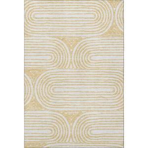 HomeRoots 9' X 12' Gold And Ivory Geometric Area Rug - Washable, Stain Resistant, UV Protected for Modern Homes 648243
