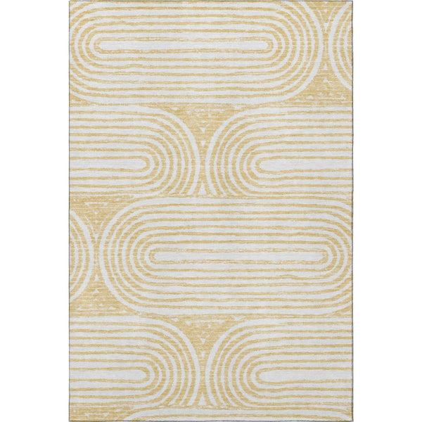 HomeRoots 9' X 12' Gold And Ivory Geometric Area Rug - Washable, Stain Resistant, UV Protected for Modern Homes 648243