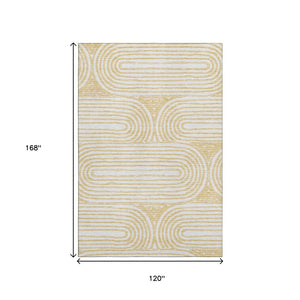 HomeRoots 10' Gold and Ivory Geometric Washable Area Rug - UV Protected, Stain Resistant, Perfect for Pets & Kids 648244