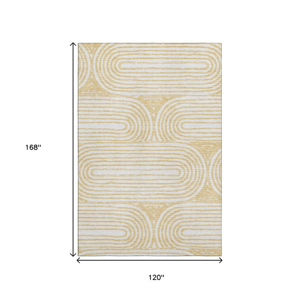 HomeRoots 10' Gold and Ivory Geometric Washable Area Rug - UV Protected, Stain Resistant, Perfect for Pets & Kids 648244