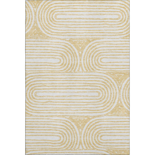 HomeRoots 10' Gold and Ivory Geometric Washable Area Rug - UV Protected, Stain Resistant, Perfect for Pets & Kids 648244