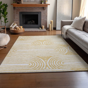 HomeRoots 10' Gold and Ivory Geometric Washable Area Rug - UV Protected, Stain Resistant, Perfect for Pets & Kids 648244