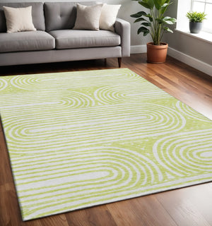HomeRoots 5' X 8' Green and Ivory Geometric Washable Area Rug – Durable, Stylish, UV-Protected for Busy Homes 648246