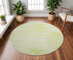 HomeRoots 8' Green and Ivory Geometric Washable Round Rug - Stylish, Durable, UV Protected for Busy Homes 648247