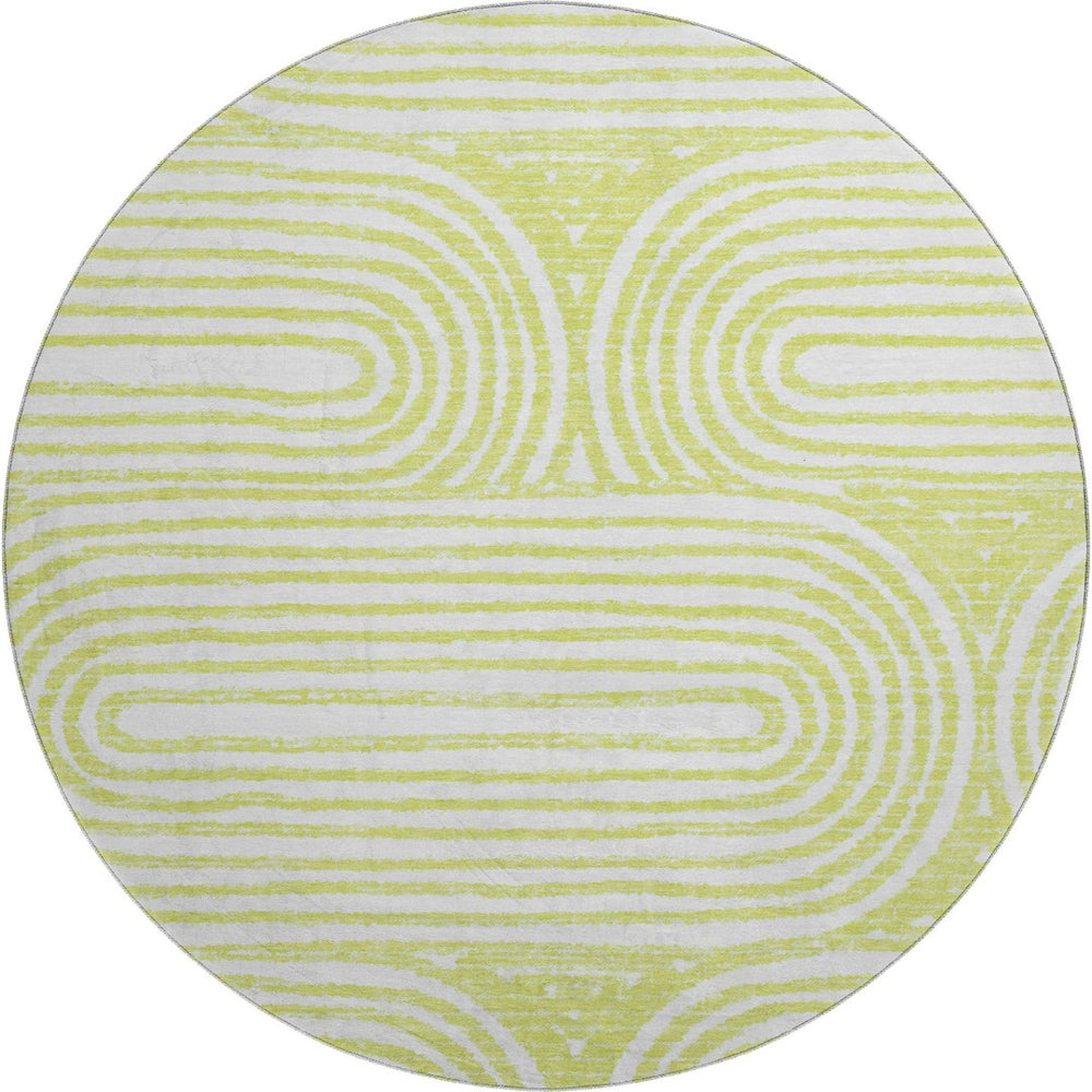 HomeRoots 8' Green and Ivory Geometric Washable Round Rug - Stylish, Durable, UV Protected for Busy Homes 648247