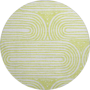 HomeRoots 8' Green and Ivory Geometric Washable Round Rug - Stylish, Durable, UV Protected for Busy Homes 648247