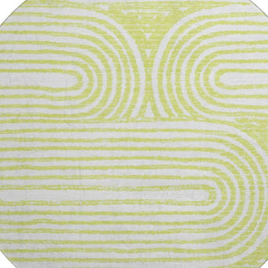 HomeRoots 8' Green and Ivory Geometric Washable Round Rug - Stylish, Durable, UV Protected for Busy Homes 648247