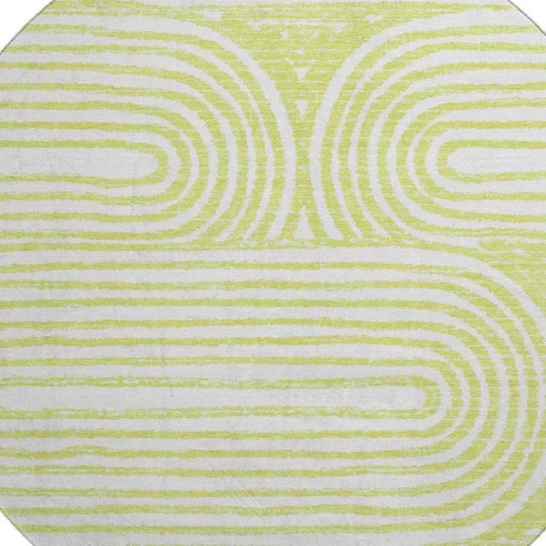 HomeRoots 8' Green and Ivory Geometric Washable Round Rug - Stylish, Durable, UV Protected for Busy Homes 648247