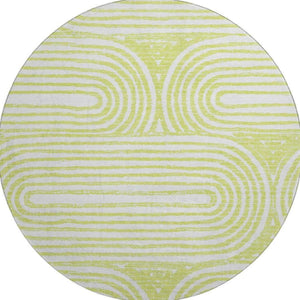 HomeRoots 8' Green and Ivory Geometric Washable Round Rug - Stylish, Durable, UV Protected for Busy Homes 648247