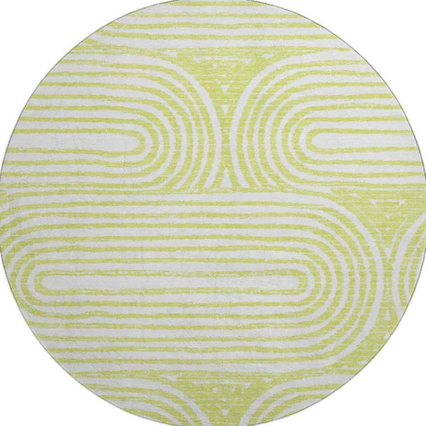 HomeRoots 8' Green and Ivory Geometric Washable Round Rug - Stylish, Durable, UV Protected for Busy Homes 648247