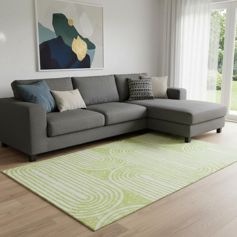 HomeRoots 8' X 10' Modern Green & Ivory Geometric Area Rug - Washable, UV Protected, Perfect for High-Traffic Spaces 648248