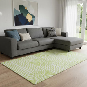 HomeRoots 8' X 10' Modern Green & Ivory Geometric Area Rug - Washable, UV Protected, Perfect for High-Traffic Spaces 648248