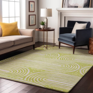 HomeRoots 8' X 10' Modern Green & Ivory Geometric Area Rug - Washable, UV Protected, Perfect for High-Traffic Spaces 648248