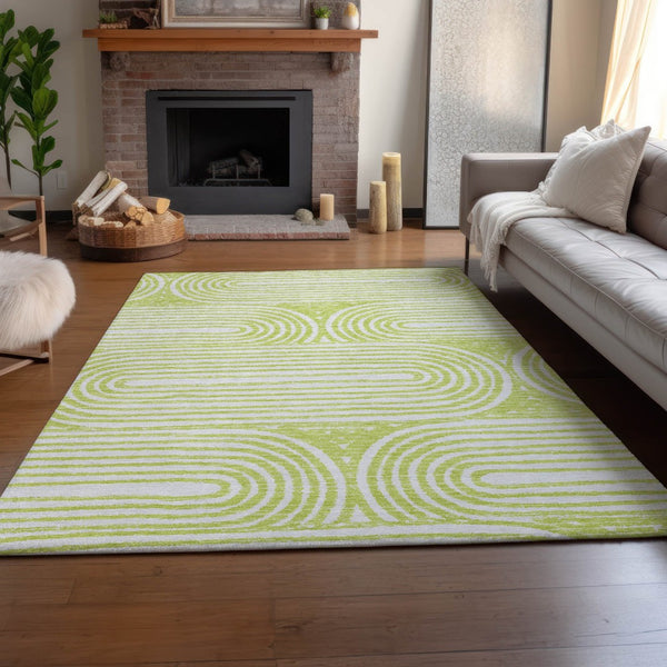 HomeRoots 8' X 10' Modern Green & Ivory Geometric Area Rug - Washable, UV Protected, Perfect for High-Traffic Spaces 648248