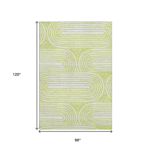 HomeRoots 8' X 10' Modern Green & Ivory Geometric Area Rug - Washable, UV Protected, Perfect for High-Traffic Spaces 648248