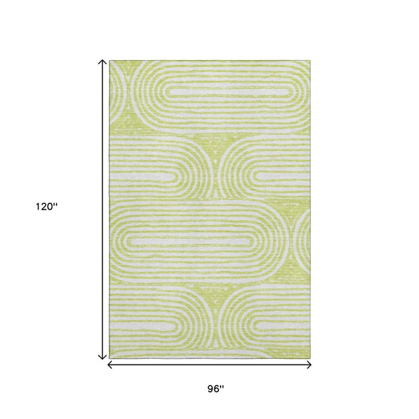 HomeRoots 8' X 10' Modern Green & Ivory Geometric Area Rug - Washable, UV Protected, Perfect for High-Traffic Spaces 648248