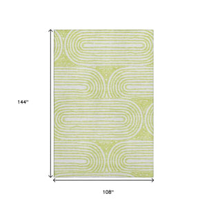 HomeRoots 9' X 12' Green Geometric Washable Area Rug with UV Protection, Perfect for High-Traffic Spaces! 648249