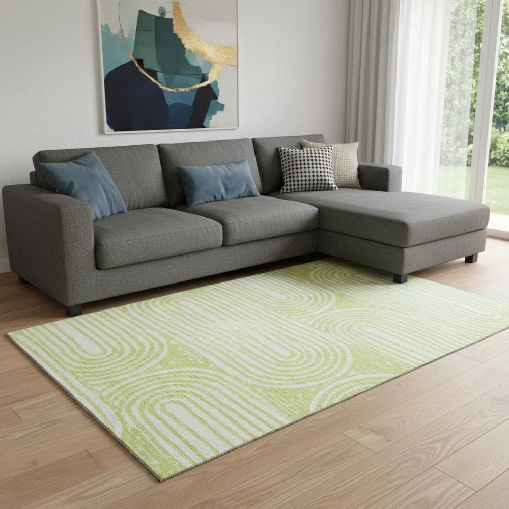 HomeRoots 9' X 12' Green Geometric Washable Area Rug with UV Protection, Perfect for High-Traffic Spaces! 648249