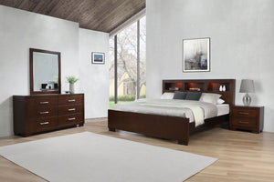 English Elm Emory Queen Bedroom Set Solid Hardwood Bookcase Headboard Built-in Lights Cappuccino B062S00777