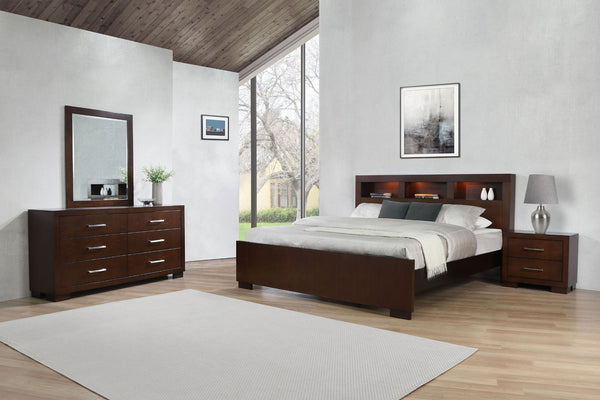 English Elm Emory Queen Bedroom Set Solid Hardwood Bookcase Headboard Built-in Lights Cappuccino B062S00777