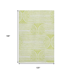 HomeRoots 10' Contemporary Green and Ivory Geometric Washable Area Rug with UV Protection for Busy Homes 648250