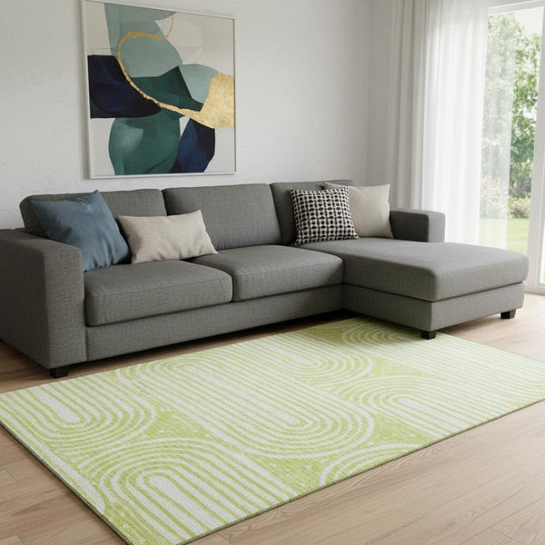 HomeRoots 10' Contemporary Green and Ivory Geometric Washable Area Rug with UV Protection for Busy Homes 648250