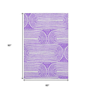 HomeRoots 5' X 8' Stylish Purple & Ivory Geometric Area Rug - Washable, Stain-Resistant, UV Protected Beauty! 648252