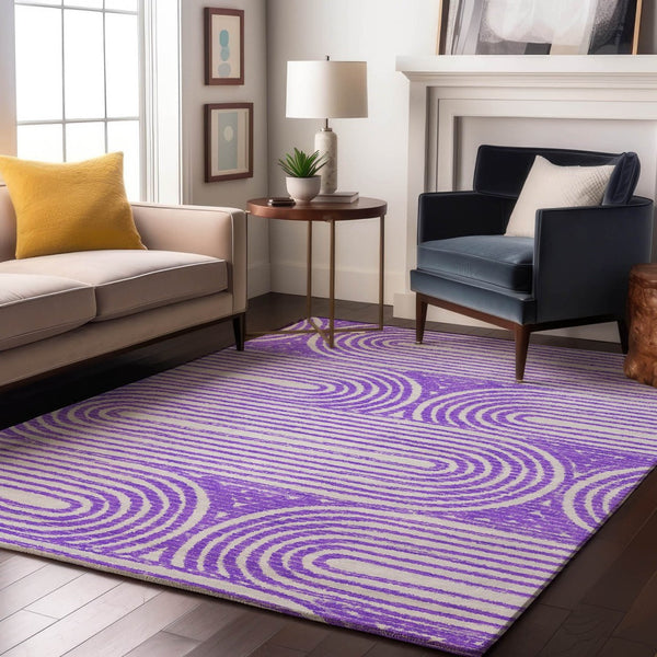 HomeRoots 5' X 8' Stylish Purple & Ivory Geometric Area Rug - Washable, Stain-Resistant, UV Protected Beauty! 648252