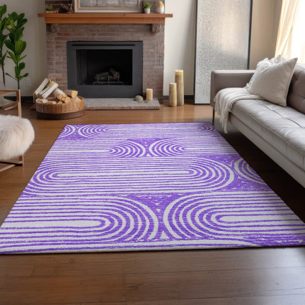HomeRoots 5' X 8' Stylish Purple & Ivory Geometric Area Rug - Washable, Stain-Resistant, UV Protected Beauty! 648252