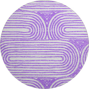 HomeRoots 8' Purple and Ivory Geometric Washable Round Rug – Stylish, Durable, UV-Protected for Family Spaces 648253