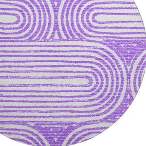 HomeRoots 8' Purple and Ivory Geometric Washable Round Rug – Stylish, Durable, UV-Protected for Family Spaces 648253