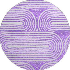 HomeRoots 8' Purple and Ivory Geometric Washable Round Rug – Stylish, Durable, UV-Protected for Family Spaces 648253