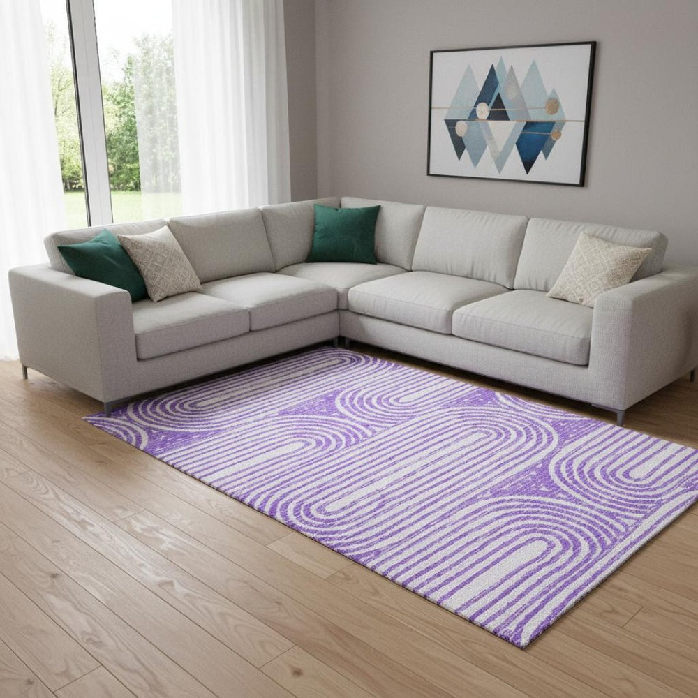 HomeRoots 8' X 10' Purple Geometric Area Rug - Washable, UV-Protected, Modern Design for Family Rooms & More 648254