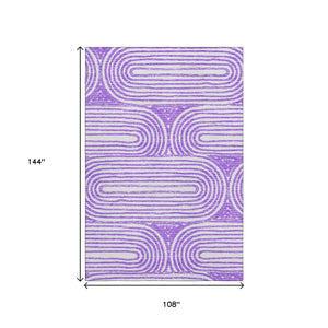 HomeRoots 9' X 12' Purple and Ivory Geometric Area Rug - Washable, Stain-Resistant, UV Protected for Modern Spaces 648255