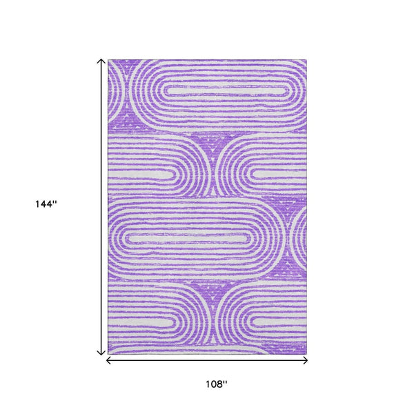 HomeRoots 9' X 12' Purple and Ivory Geometric Area Rug - Washable, Stain-Resistant, UV Protected for Modern Spaces 648255
