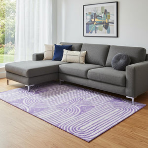 HomeRoots 9' X 12' Purple and Ivory Geometric Area Rug - Washable, Stain-Resistant, UV Protected for Modern Spaces 648255